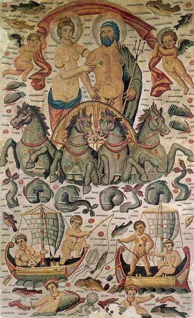 The Triumph of Neptune and Amphitrite, fragment of pavement, from Constantine, Algeria by Roman